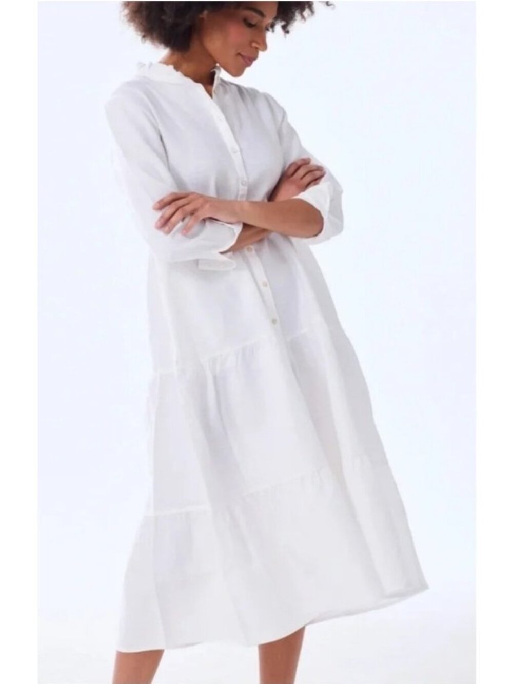 Alice Walk White Linen Tiered Midi Shirt Dress, Size XL, NWT! $299